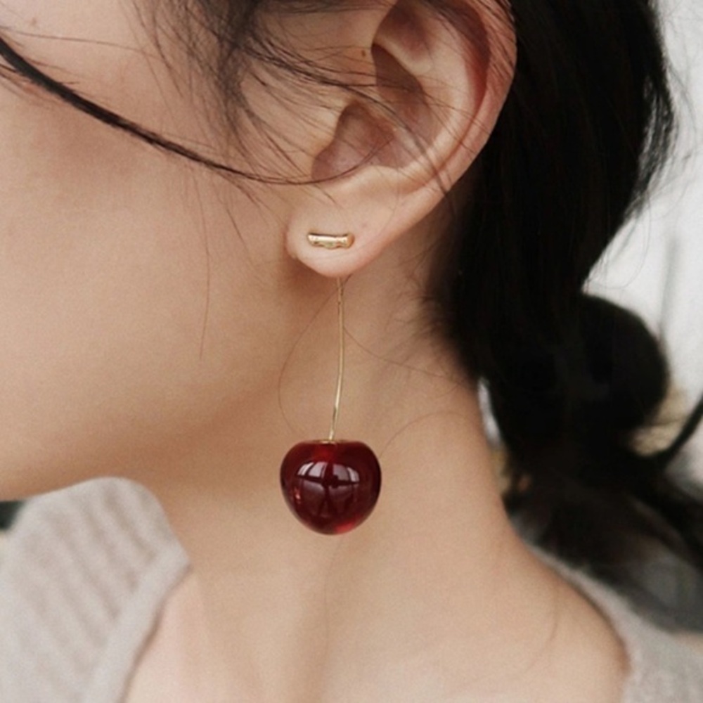 "Cherry Picking Season" Dangle Gold Cute Earrings
